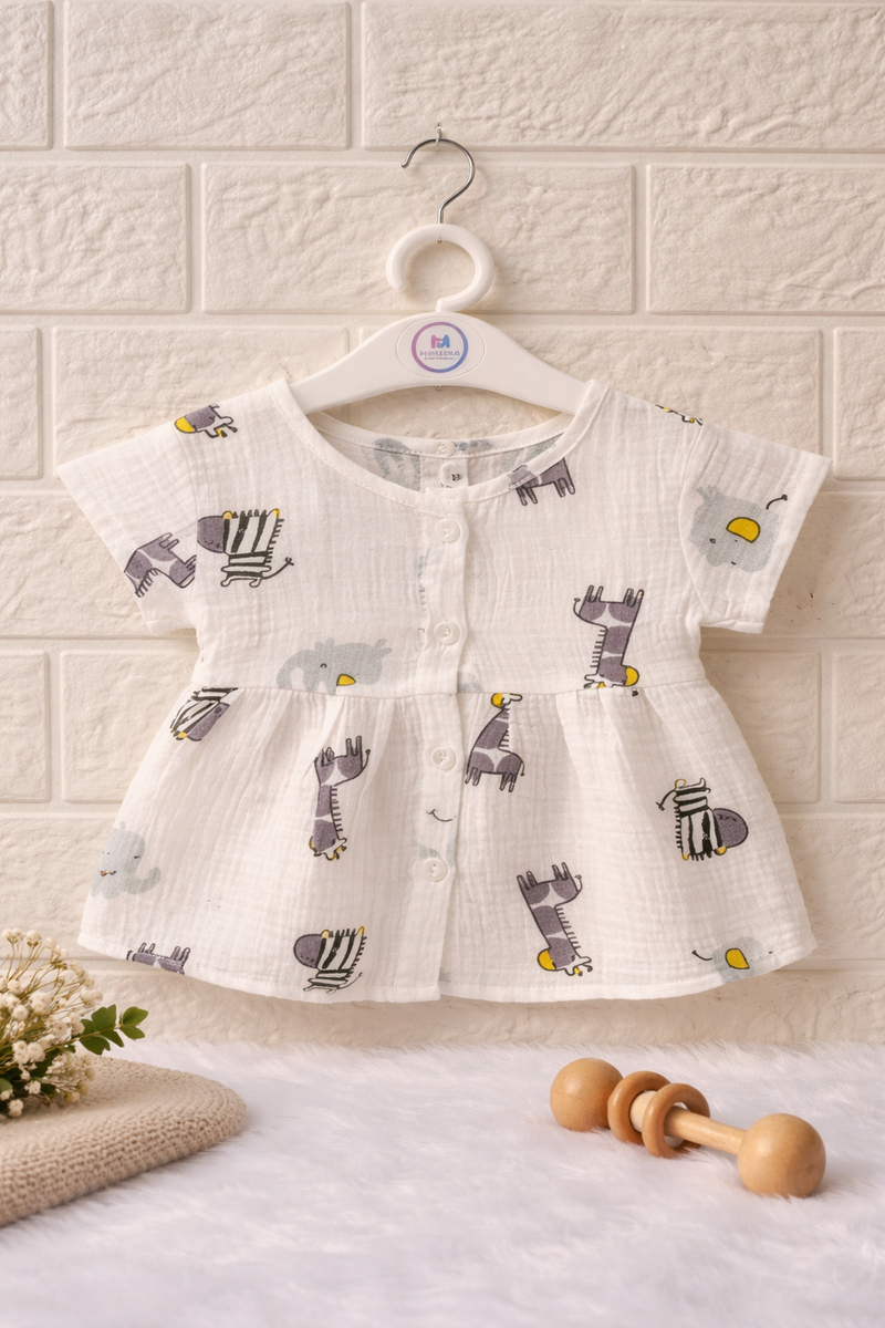 Giraffe Print Crinkled Muslin  Frock