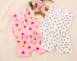 Pack of 2 Newborn Baby Cotton Jabla Set (3-6 Months) | Sleeveless Front Open Top & Shorts Combo | Soft Breathable Infant Clothing (Heart & Leaf Print)