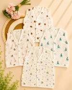 Soft Muslin Cotton Baby Jabla Combo 1 – Pack of 4 for Newborn Baby Boy & Girl | Sleeveless Front Open Daily Wear Jabla | Soft Summer Wear (Medium Size)