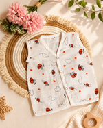 Soft Muslin Cotton Baby Jabla for Newborn Baby Boy & Girl | Bee Print Sleeveless Front Open Jabla | Soft Daily Wear Summer Wear for 0-6 Months (Small/Medium)