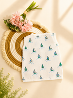 Soft Muslin Cotton Baby Jabla for Newborn Baby Boy & Girl | Cute Sailboat Print Sleeveless Front Open Jabla | Soft Daily Wear Summer Wear (Small/Medium)