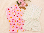 Pack of 2 Newborn Baby Cotton Jabla Set (0–6 Months) | Sleeveless Front Open Top & Shorts Combo | Soft Breathable Infant Clothes (Heart & Mint Print)