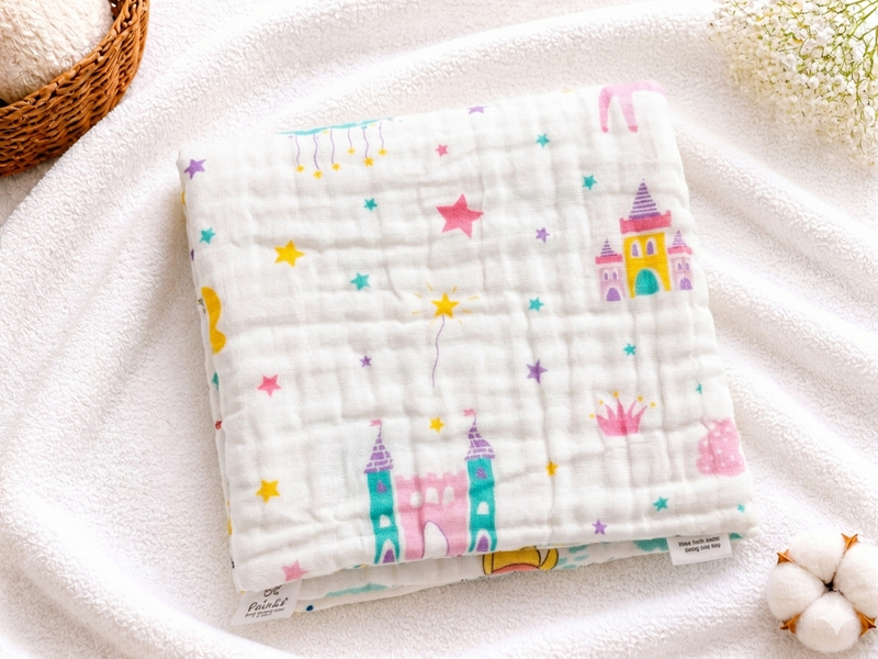 6 Layer Muslin Baby Bath Towel 50x100 cm | Cute Space Rocket Print Towel | Breathable Cotton Baby Bath Wrap