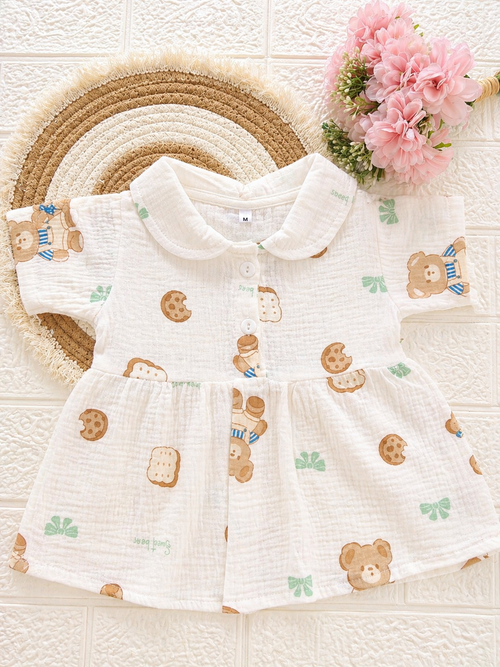 Cuddle Bear Delight Crinkled Muslin Frock
