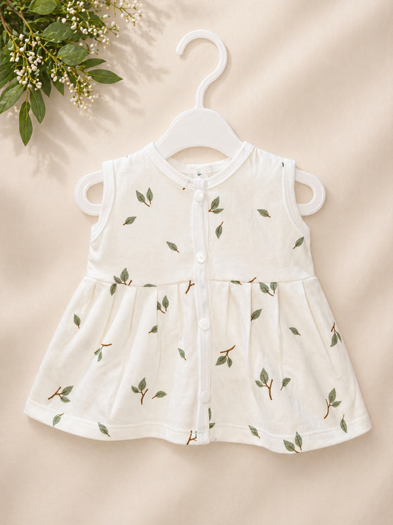 Leafy Hug Sleeveless Baby Frock Set with Bloomers – Soft & Comfortable Wear