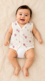 Soft Muslin Cotton Baby Jabla for Newborn Baby Boy & Girl | Cute Elephant Balloon Print Sleeveless Front Open Jabla | Soft Daily Wear Summer Wear for 0–6 Months (Small/Medium)