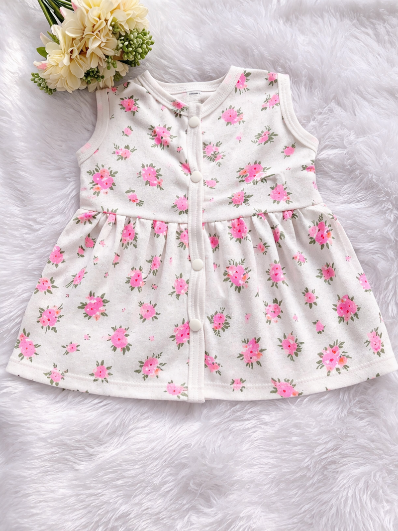 Pink Blossom Sleeveless Baby Frock Set with Bloomers