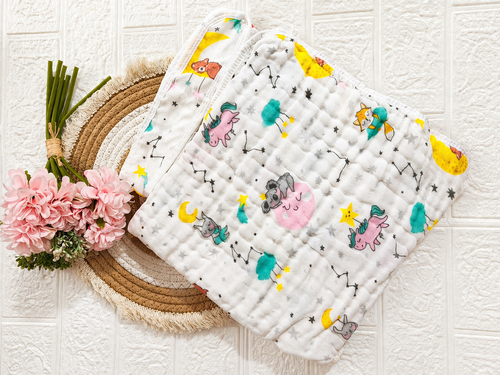 Premium 6 Layer Muslin Hooded Baby Towel | Ultra Soft Cotton Bath Towel for Newborn & Infants | Quick Dry, Highly Absorbent | Unicorn Printed Baby Wrap (0–2 Years)