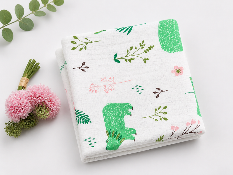 Baby Muslin Swaddle Blanket 110x120 cm – Forest Animal Print, Soft Breathable Cotton Wrap for Newborns