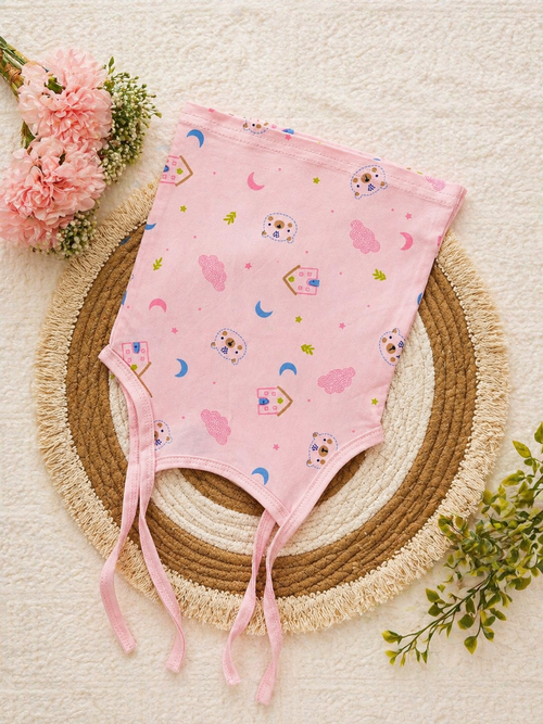 Newborn Knot Jabla – Pink Bear House Print | Soft Knitted Cotton Baby Wear
