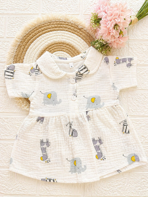 Tiny Safari Friends Crinkled Muslin Frock