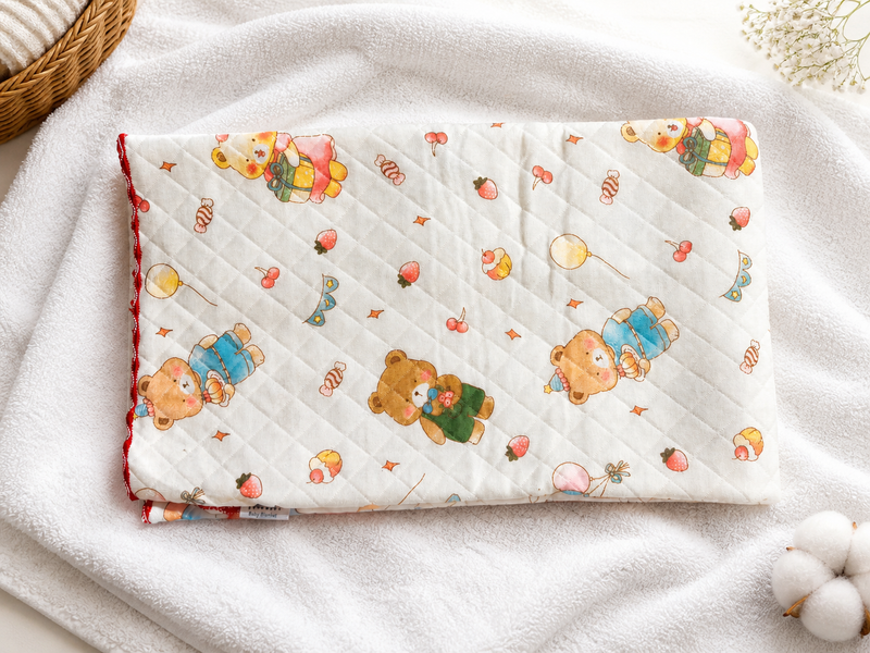 2 Layer Muslin Baby Blanket 85x85 cm | Soft Cotton Teddy Bear Print Baby Wrap | Lightweight Newborn Receiving Blanket