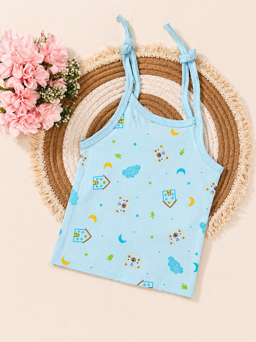 Newborn Knot Jabla – Sky Blue Bear House Print | Soft Knitted Cotton Baby Wear