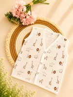 Soft Muslin Cotton Baby Jabla for Newborn Baby Boy & Girl | Cute Safari Animal Print Sleeveless Front Open Jabla | Soft Daily Wear Summer Wear for 0–6 Months (Medium)