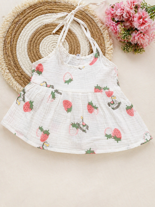 Cherry Charm crinkled muslin Knot Frock