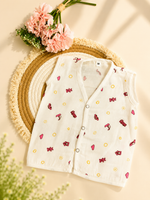 Soft Muslin Cotton Baby Jabla for Newborn Baby Boy & Girl | Cute Pink Toy Print Sleeveless Front Open Jabla | Soft Daily Wear Summer Wear (Small/Medium)