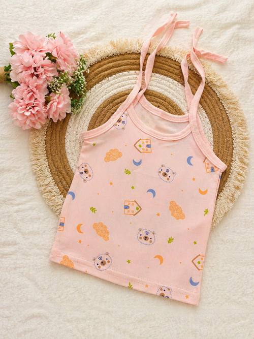 Newborn Knot Jabla – Peach Bear House Print | Soft Knitted Cotton Baby Wear