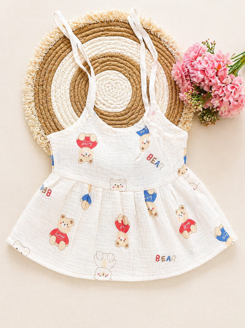Cuddle Bear Knot  Crinkled Muslin Frock