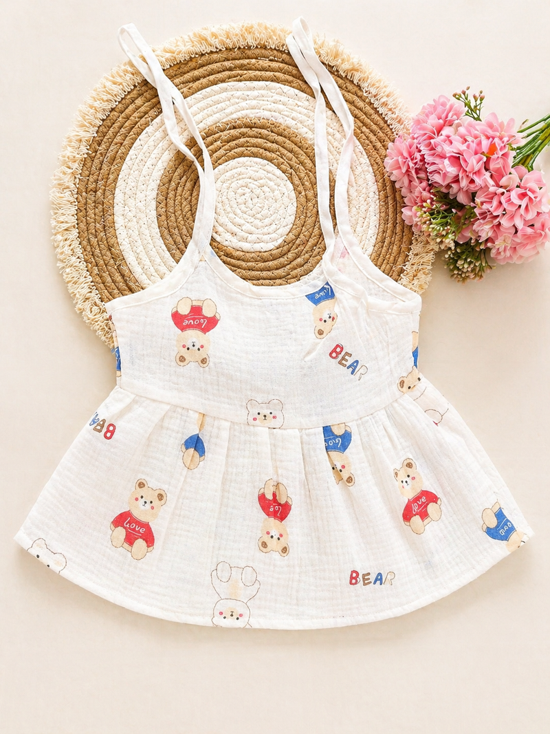 Cuddle Bear Knot  Crinkled Muslin Frock