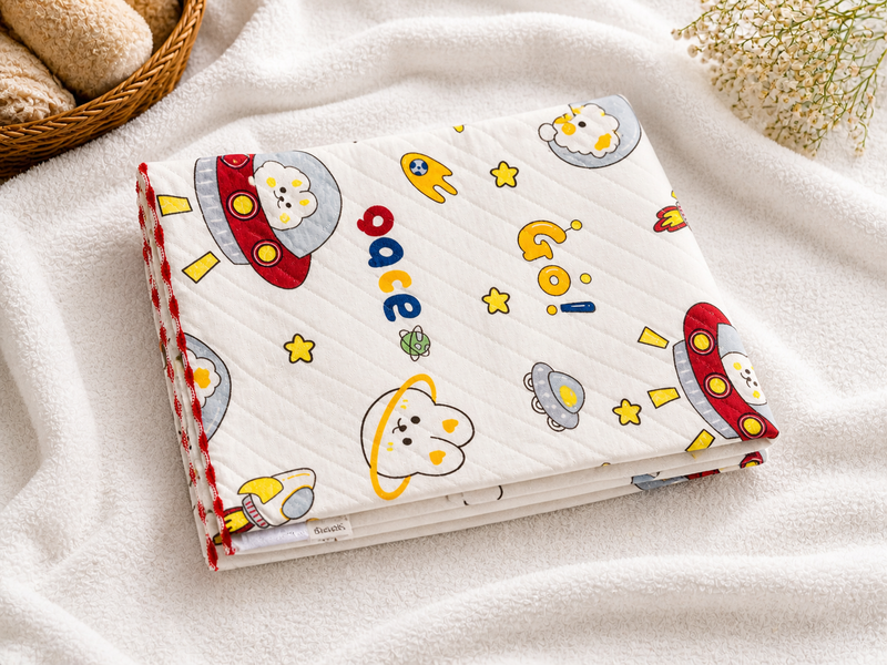 2 layer muslin Baby Blanket 85x85 cm | Cute Space Rocket Print Baby Swaddle | Breathable Cotton Infant Blanket