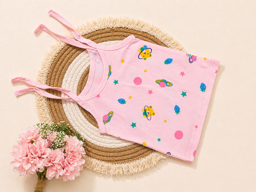Newborn Knot Jabla – Pink Space Bear Print | Soft Knitted Cotton Baby Top