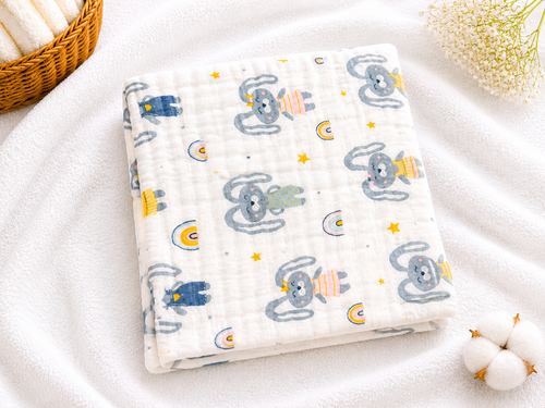 6 Layer Muslin Baby Bath Towel 50x100 cm | Cute Bunny Print Cotton Baby Towel | Soft Infant Bath Wrap