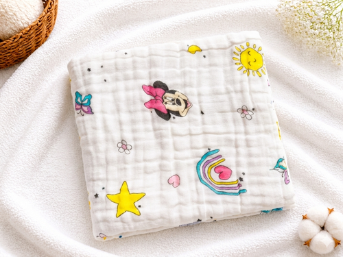 6 Layer Muslin Baby Bath Towel 50x100 cm | Cute Cartoon Print Baby Towel | Breathable Cotton Bath Wrap