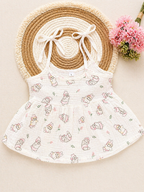 Tiny Safari Knot Crinkled Muslin Frock