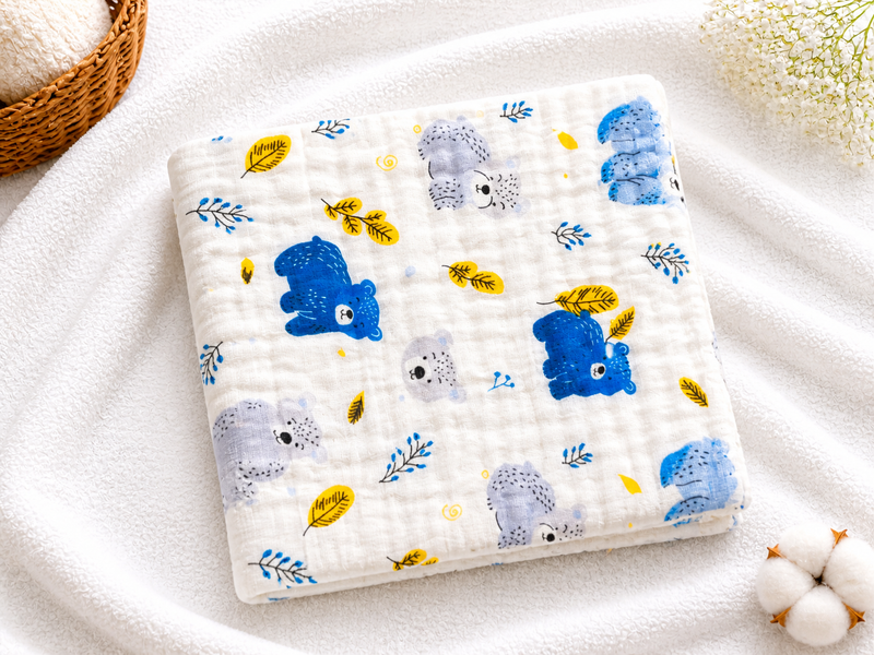 6 Layer Muslin Baby Bath Towel 50x100 cm | Jungle Animal Print Cotton Towel | Soft Newborn Bath Towel