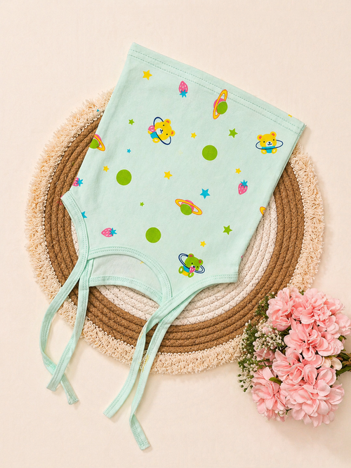 Newborn Knot Jabla – Mint Green Bear Space Print | Soft Knitted Cotton Baby Wear