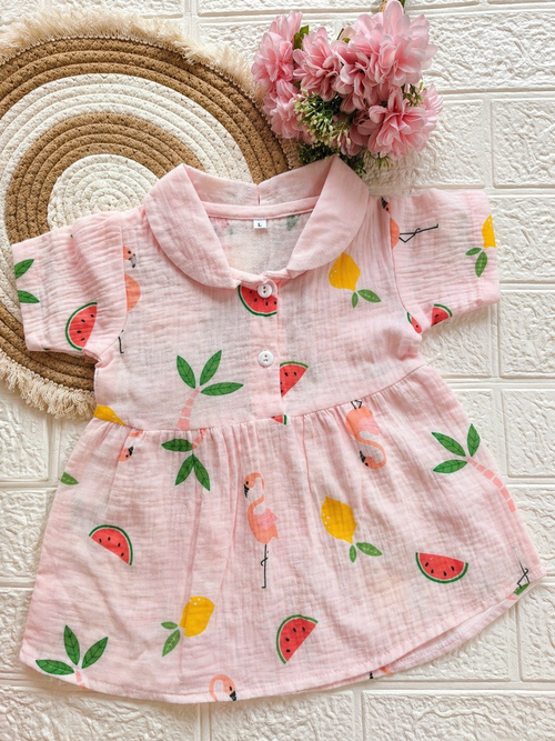 Tropical Flamingo Bliss Crinkled Muslin frock