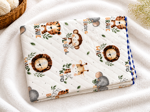 2Layer Muslin Baby Blanket 85x85 cm | Jungle Safari Animal Print Baby Blanket | Soft Cotton Newborn Wrap