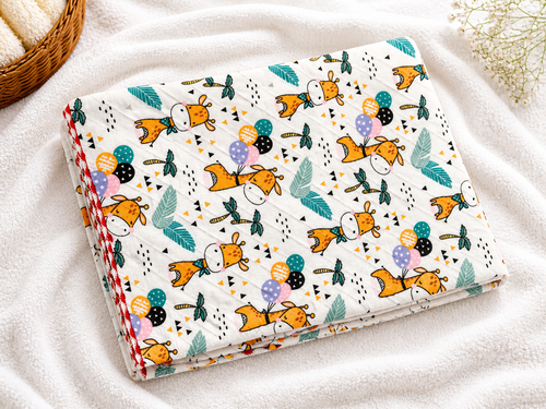 2Layer Muslin Baby Blanket 85x85 cm | Giraffe Balloon Print Baby Wrap | Lightweight Cotton Infant Blanket