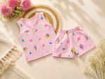 Baby Sleeveless Knitted Cotton Set Pack of 2 (0–3 Months) – Soft Breathable Newborn Vest & Shorts Combo Pink&Blue