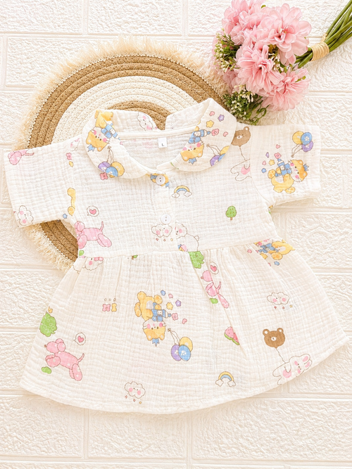 Happy Playtime Party Crinkled Muslin Frock