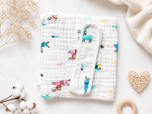 Premium 6 Layer Muslin Hooded Baby Towel | Ultra Soft Cotton Bath Towel for Newborn & Infants | Quick Dry, Highly Absorbent | Liama love Printed Baby Wrap (0–2 Years)